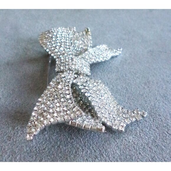 Vintage TRIGERE Rhinestone Ribbon BOW BROOCH Layered Sparkly 3.25" x 2" Rhodium - Picture 5 of 8